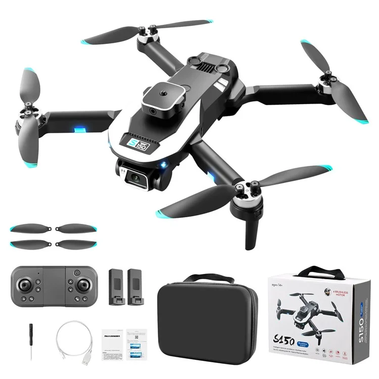 S150 Drone RC à Évitement d'Obstacles à 4 Côtés avec Caméra Double, Aéronef Pliable à Flux Optique et Positionnement, Quadricoptère avec Double Batterie