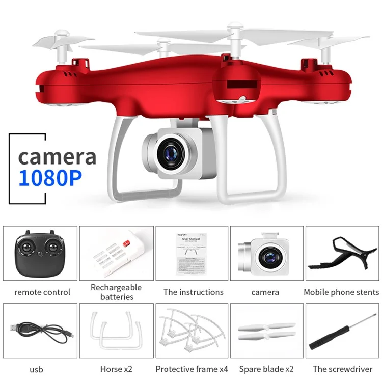 8S RC Drone 1080P Camera Fixed Altitude 4-Axis Aircraft Remote Control ABS Quadcopter with 1 Battery - Red