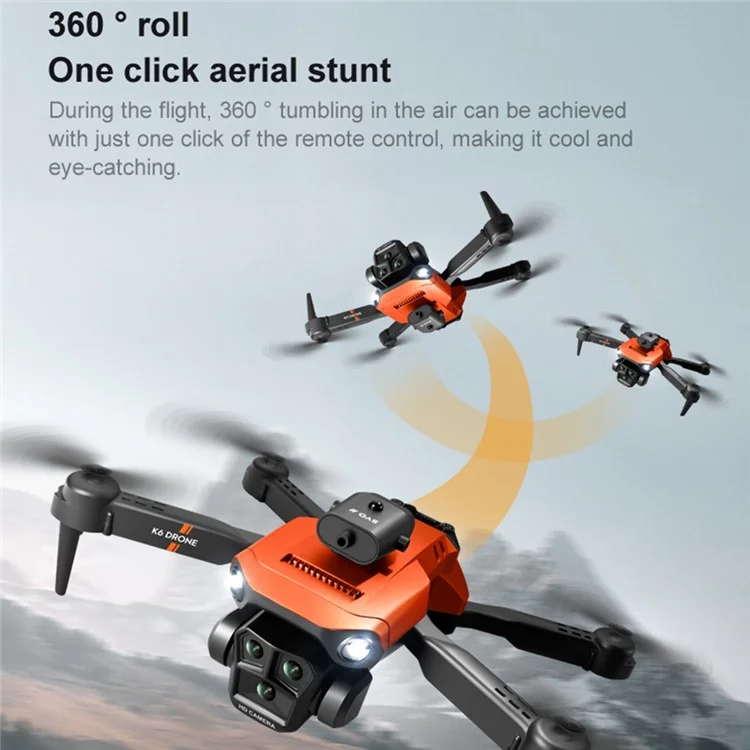 K6 Max RC Drone 480P Drei-Linsen-Optische-Fluss-Positionierung Hindernisschutz Fernbedienung ABS Quadcopter, 2 Batterien - Schwarz