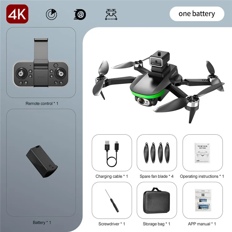 LSRC S5S Mini Drone 4K (480P) Caméra Dual HD Évitement d'obstacles Brushless Pliable Quadcopter RC Plane - Noir