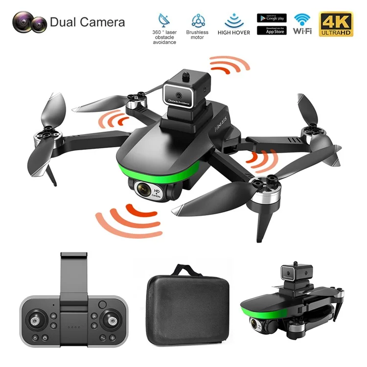 LSRC S5S Mini Drone 4K (480P) Dual HD Camera Obstacle Avoidance Brushless Folding Quadcopter RC Plane - Black