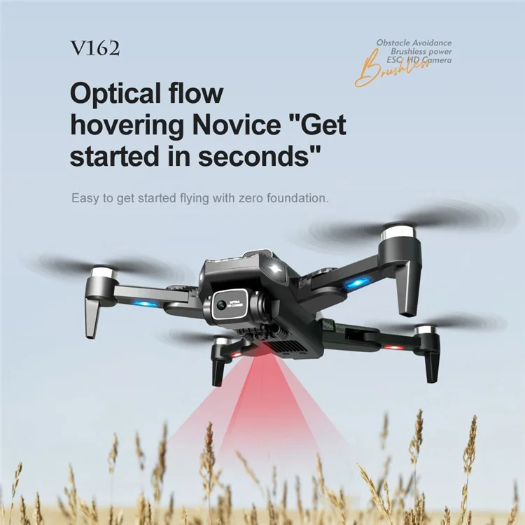 V162 Obstacle Avoidance RC Drone 480P Aerial Photo Brushless Aircraft Optical Flow Position Folding Airplane, 3 Batteries - Carbon Fiber