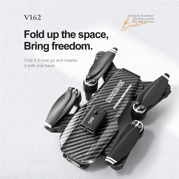 V162 Obstacle Avoidance RC Drone 480P Aerial Photo Brushless Aircraft Optical Flow Position Folding Airplane, 3 Batteries - Carbon Fiber