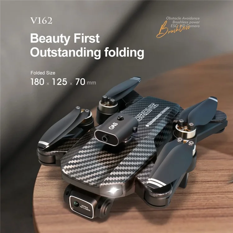 V162 Obstacle Avoidance RC Drone 480P Aerial Photo Brushless Aircraft Optical Flow Position Folding Airplane, 3 Batteries - Carbon Fiber