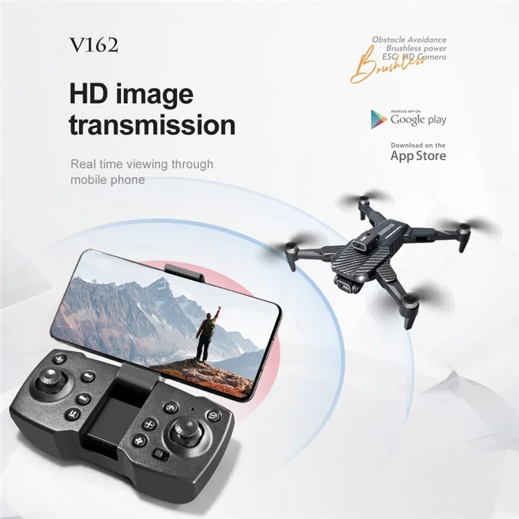 V162 Obstacle Avoidance RC Drone 480P Aerial Photo Brushless Aircraft Optical Flow Position Folding Airplane, 3 Batteries - Carbon Fiber