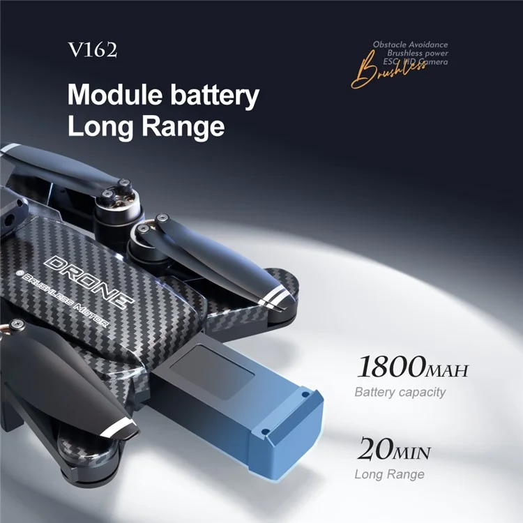 V162 Obstacle Avoidance RC Drone 480P Aerial Photo Brushless Aircraft Optical Flow Position Folding Airplane, 3 Batteries - Carbon Fiber
