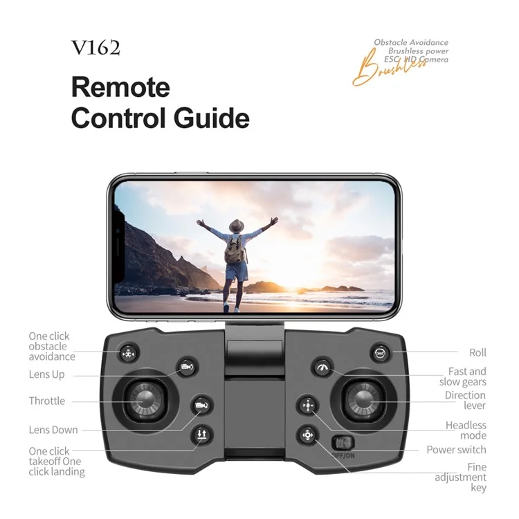 V162 Obstacle Avoidance RC Drone 480P Aerial Photo Brushless Aircraft Optical Flow Position Folding Airplane, 3 Batteries - Carbon Fiber