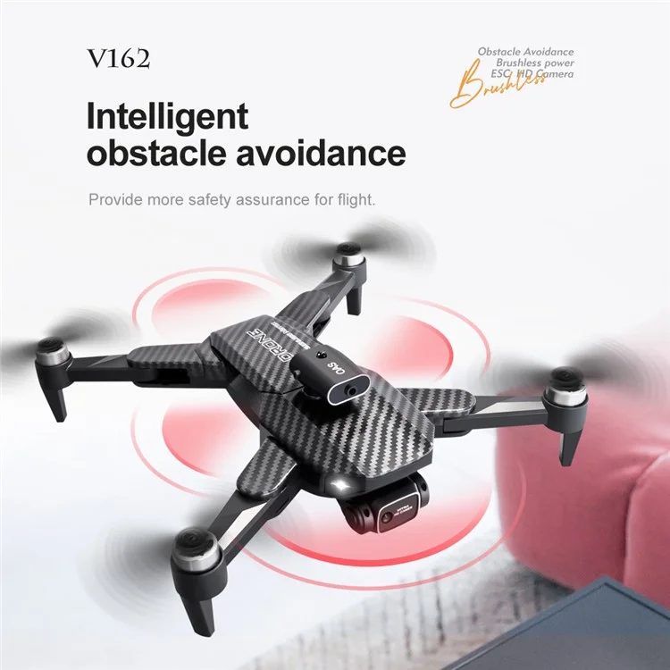 V162 Obstacle Avoidance RC Drone 480P Aerial Photo Brushless Aircraft Optical Flow Position Folding Airplane, 3 Batteries - Carbon Fiber