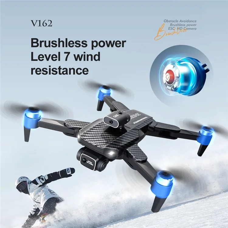 V162 Obstacle Avoidance RC Drone 480P Aerial Photo Brushless Aircraft Optical Flow Position Folding Airplane, 3 Batteries - Carbon Fiber