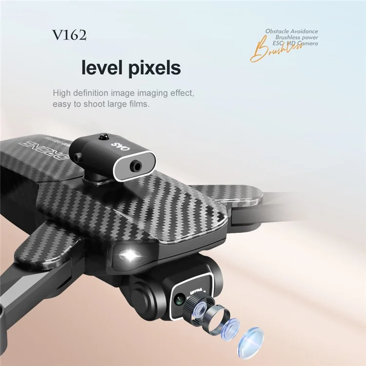 V162 Obstacle Avoidance RC Drone 480P Aerial Photo Brushless Aircraft Optical Flow Position Folding Airplane, 3 Batteries - Carbon Fiber