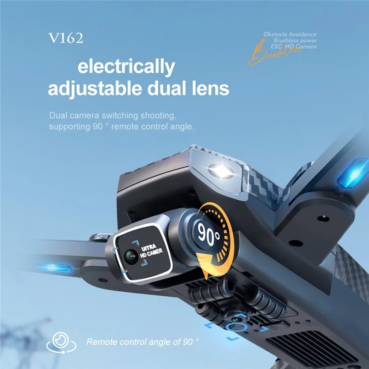 V162 Obstacle Avoidance RC Drone 480P Aerial Photo Brushless Aircraft Optical Flow Position Folding Airplane, 3 Batteries - Carbon Fiber