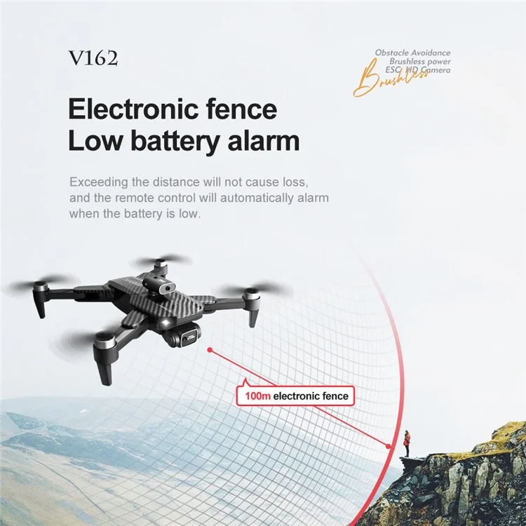V162 Obstacle Avoidance RC Drone 480P Aerial Photo Brushless Aircraft Optical Flow Position Folding Airplane, 3 Batteries - Carbon Fiber