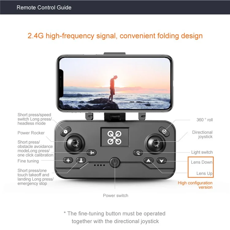 Avião de Controle Remoto V8 Drone 480P Dual Lens 4-Axis Gimbal Quadcopter Obstacle Avoidance, Optical Flow Positioning, 3 Baterias - Textura de Fibra de Carbono