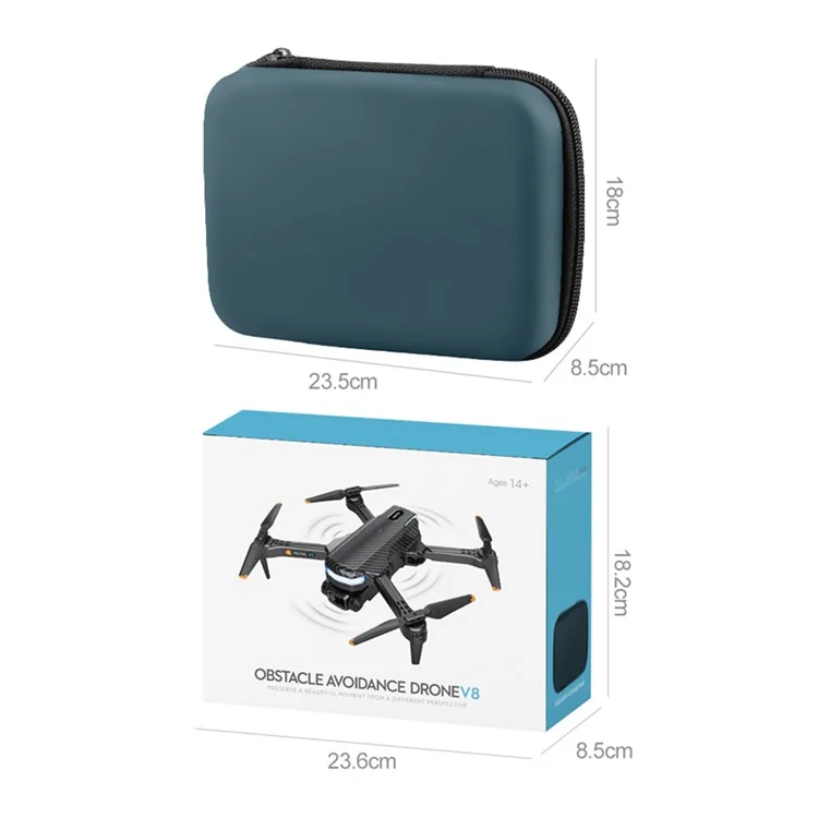 Avião de Controle Remoto V8 Drone 480P Dual Lens 4-Axis Gimbal Quadcopter Obstacle Avoidance, Optical Flow Positioning, 3 Baterias - Textura de Fibra de Carbono