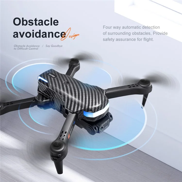 Avião de Controle Remoto V8 Drone 480P Dual Lens 4-Axis Gimbal Quadcopter Obstacle Avoidance, Optical Flow Positioning, 3 Baterias - Textura de Fibra de Carbono