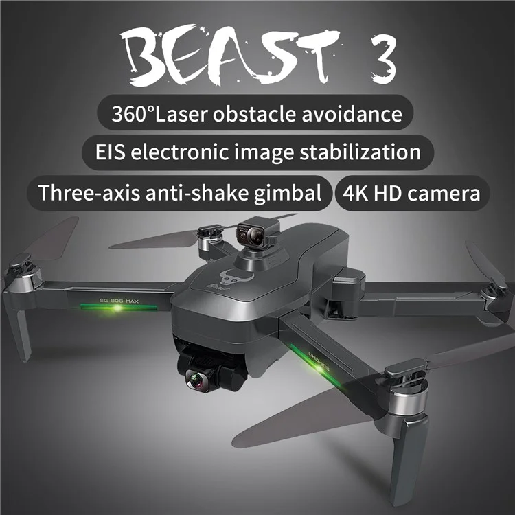 ZLL SG906MAX Beast 3 Drone Dobrável com Evitação de Obstáculos a Laser, Quadcóptero RC com GPS, Avião com Gimbal de 3 Eixos EIS e 2 Baterias