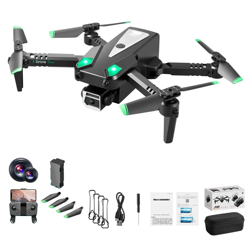 S125 HD Dual Camera 4-CH RC Drone Obstacle Avoidance Folding Mini Aircraft with Headless Mode, Single Battery (No Optical Flow Position) - Sort