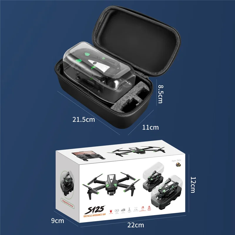 S125 HD Dual Camera 4-CH RC Drone Obstacle Avoidance Folding Mini Aircraft with Headless Mode, Single Battery (No Optical Flow Position) - Sort