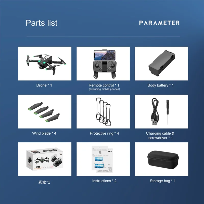 S125 HD Dual Camera 4-CH RC Drone Obstacle Avoidance Folding Mini Aircraft with Headless Mode, Single Battery (No Optical Flow Position) - Sort