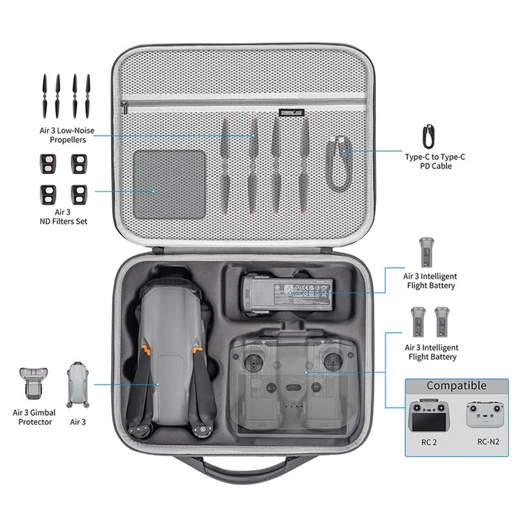 STARTRC 1125221 PU Leather Shoulder Handbag for DJI Air 3 Carrying Case (Compatible with RC 2 / RC-N2 Controller)