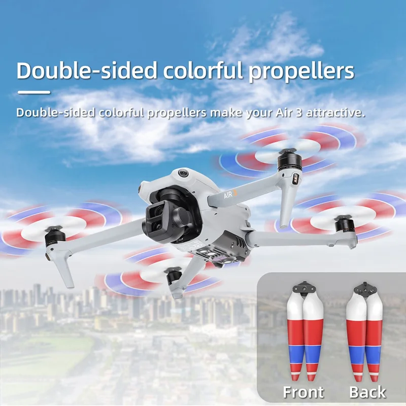 SUNNYLIFE 2 pary łopat trójkolorowych dla DJI Air 3 8747F, cicha praca śmigieł z pudełkiem do przechowywania – czerwony+niebieski+biały