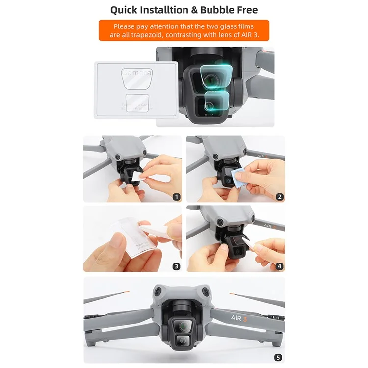 SUNNYLIFE 1 Set for DJI Air 3 Camera Lens Protector Explosion-proof 9H Tempered Glass Film