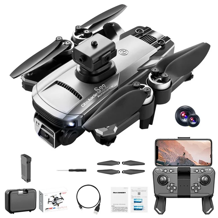 S99 MAX 8K Drone Dobrável com Câmera de 480P, Evitação de Obstáculos de 4 Vias, Quadricóptero com 1 Bateria - Cinza Escuro 