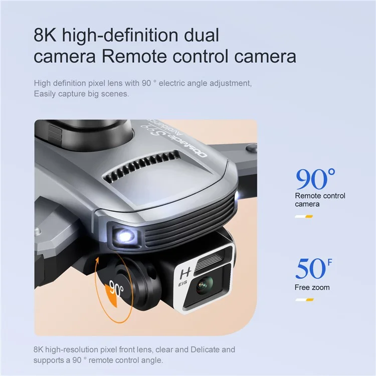S99 MAX 8K Drone Dobrável com Câmera de 480P, Evitação de Obstáculos de 4 Vias, Quadricóptero com 1 Bateria - Cinza Escuro 