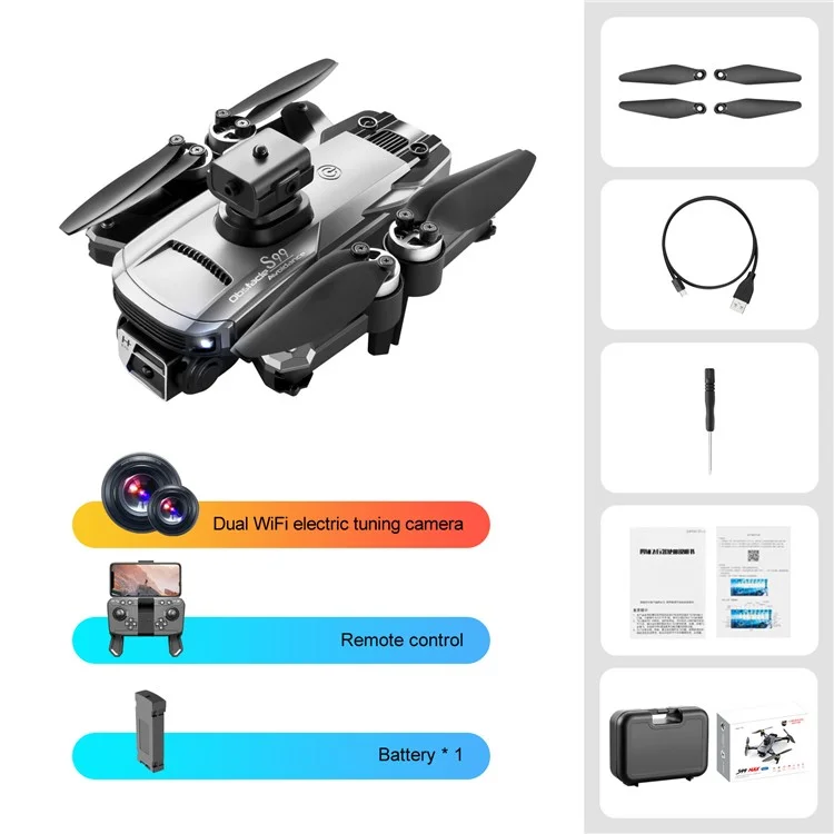 S99 MAX 8K Drone Dobrável com Câmera de 480P, Evitação de Obstáculos de 4 Vias, Quadricóptero com 1 Bateria - Cinza Escuro 