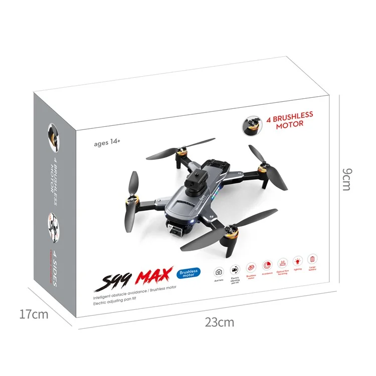 S99 MAX 8K Drone Dobrável com Câmera de 480P, Evitação de Obstáculos de 4 Vias, Quadricóptero com 1 Bateria - Cinza Escuro 