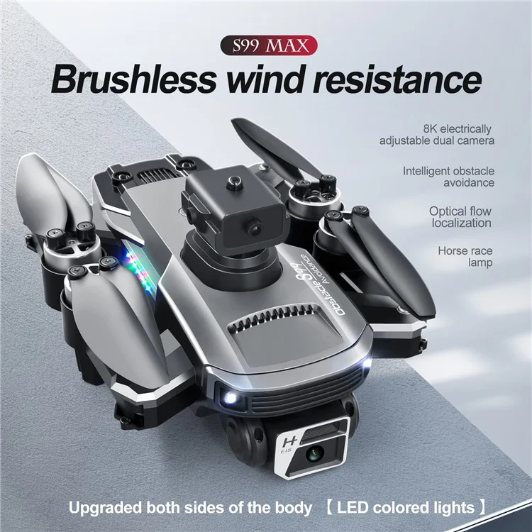S99 MAX 8K Drone Dobrável com Câmera de 480P, Evitação de Obstáculos de 4 Vias, Quadricóptero com 1 Bateria - Cinza Escuro 