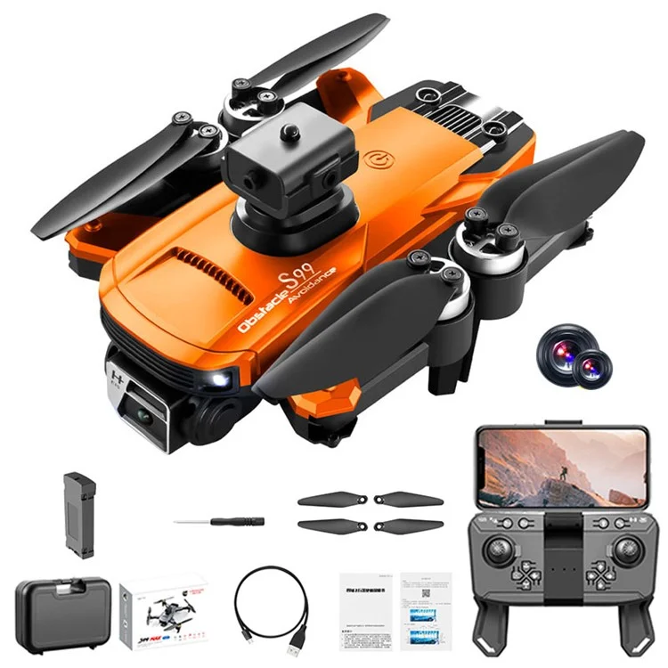 S99 MAX 8K Plegable Flujo óptico Drone RC sin escobillas Evasión de obstáculos de 4 vías 480P Cámara Cuadricóptero Aeronaves con 1 Batería - Naranja 