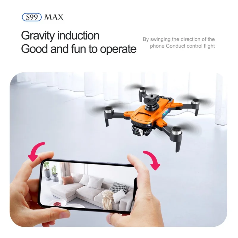 S99 Max Mini Drone Dobrável Drone 4-Way Evitar 480p 8k Posicionamento de Fluxo Óptico RC Quadcopter Com 2 Baterias - Laranja