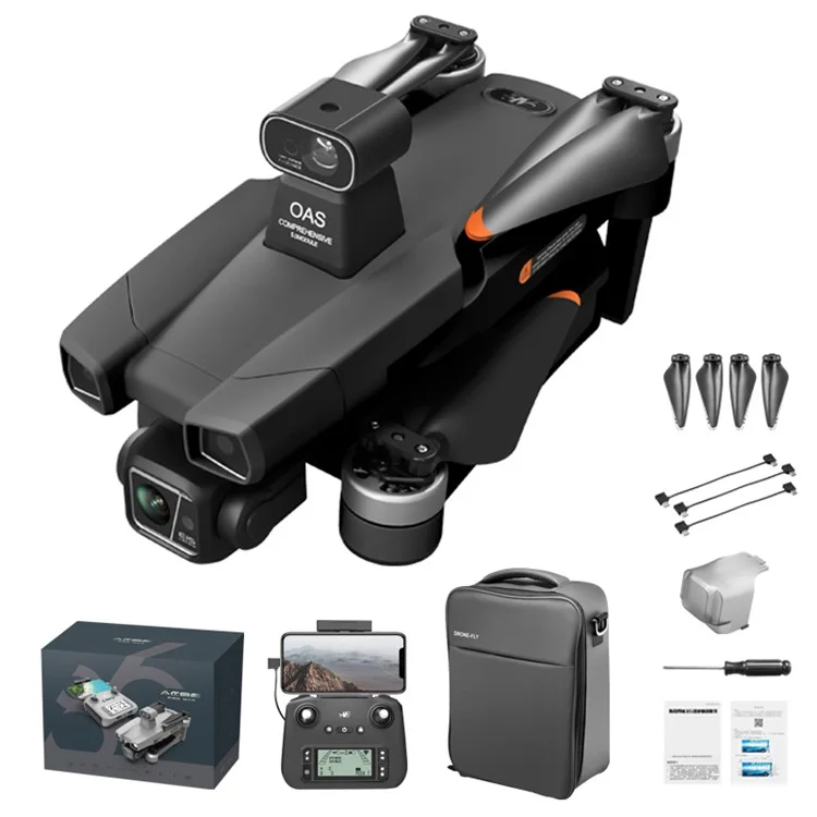 AE86 Pro Max 3-axis Gimbal Obstacle Avoidance RC Drone 2K 5G Digital Image Transmission Dual Lens GPS Aircraft, 3 Batteries - Black