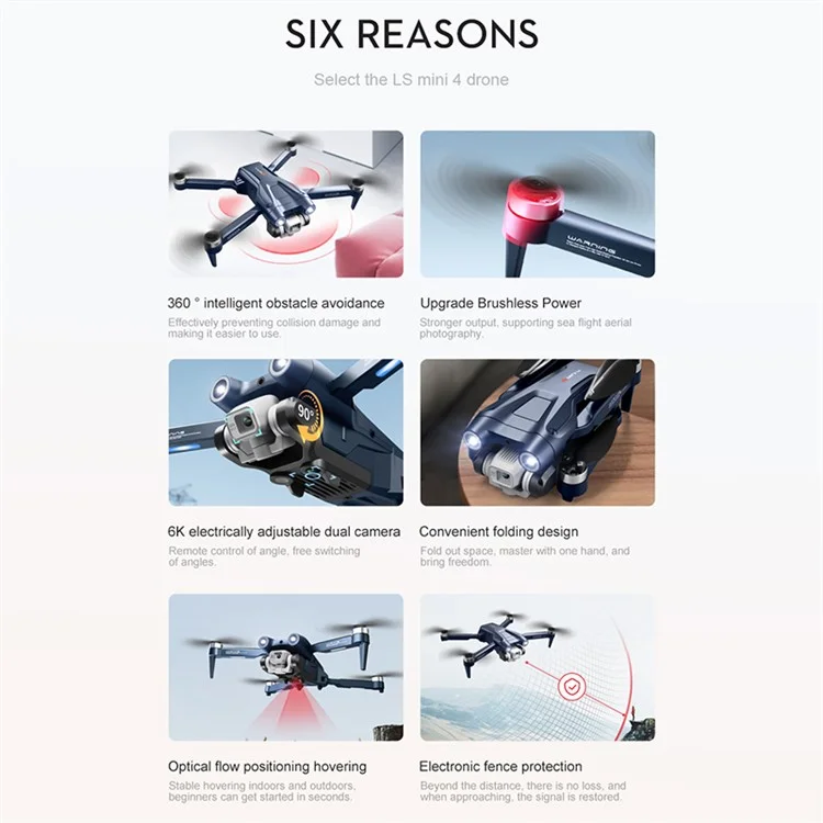 Mini4 RC Drone Бесщеточный Контроль 6k+480p Объектив Оптический Плавный Парящий Квадрокоптер, с 1 Дрон Батареи