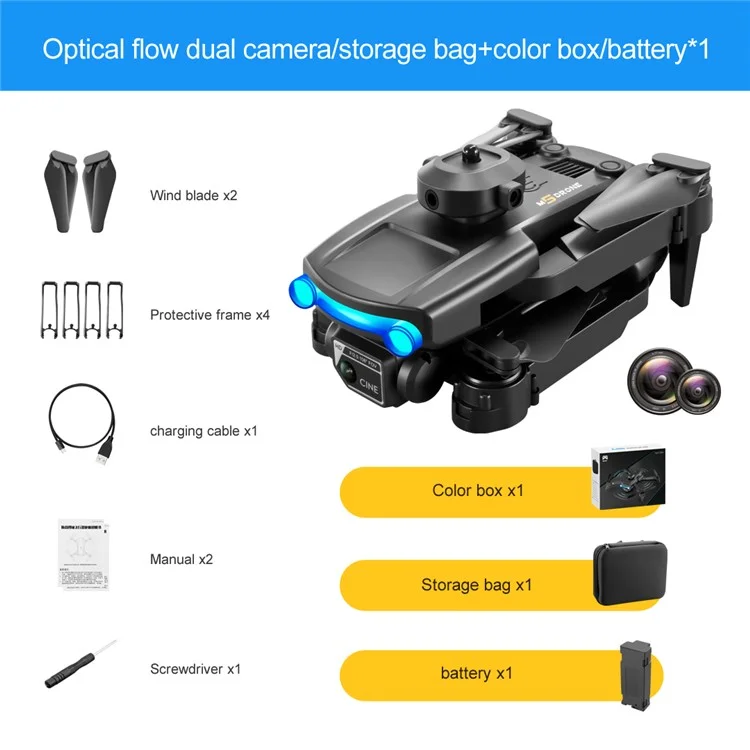 WLRC M5 Dual Camera Foldable Drone Obstacle Avoidance Optical Flow Positioning RC Quadcopter, Single Battery