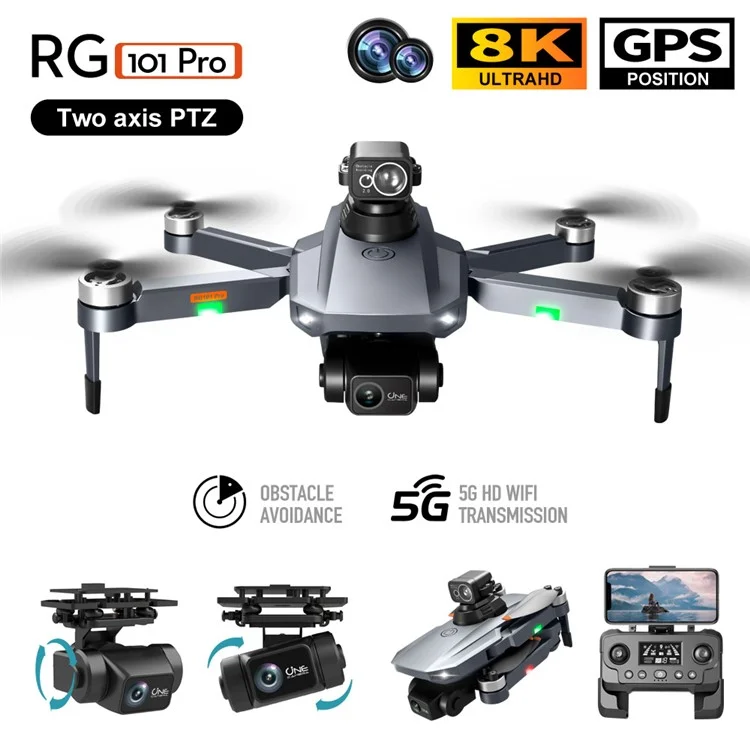 PJC RG101 PRO FPV Brushless Quadcopter Obstacle Avoidance Foldable RC Drone, Singola Batteria