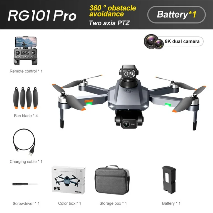 PJC RG101 PRO FPV Brushless Quadcopter Obstacle Avoidance Foldable RC Drone, Singola Batteria