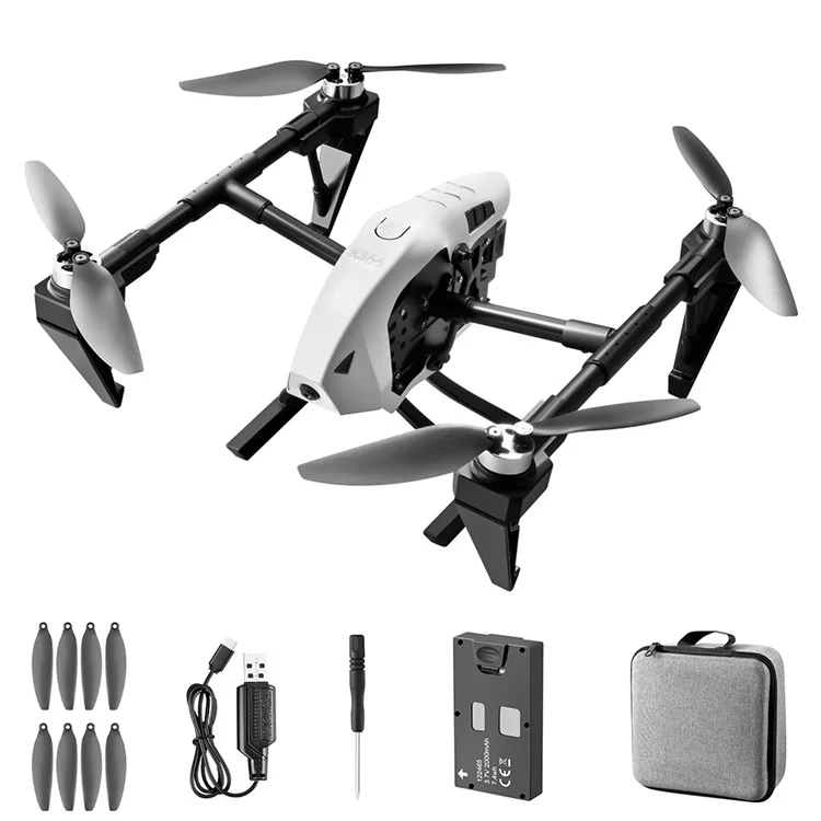 LSRC KS66 Aerial Photo Alloy Drone Brushless RC Aircraft HD 480P Camera Optical Flow Quadcopter Toy, Single Battery - White