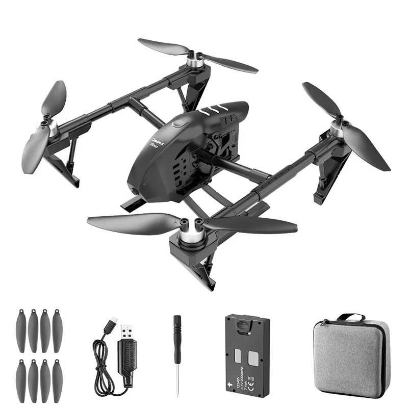 KS66 6K Luftbildfotografie Leichtmetall-RC-Drohne mit bürstenlosem HD-Kamera-Fernsteuerung, optischem Durchfluss-Quadrocopter, Einzelakku - Schwarz 