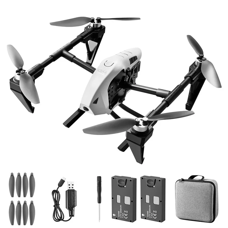 KS66 6K HD Aerial Photography Alloy RC Drone Brushless Remote Control Optical Flow Quadcopter Toy, Dual Battery - White