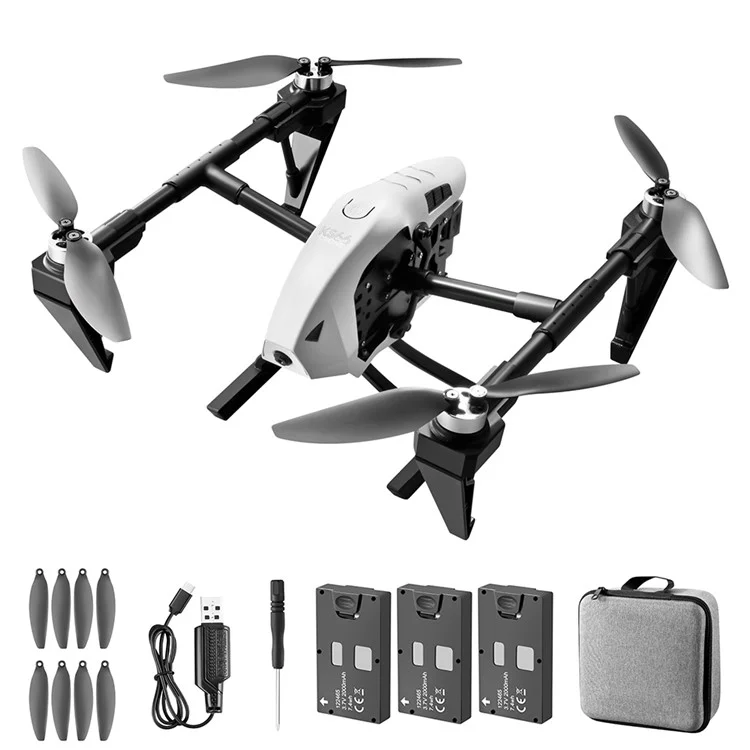 KS66 6K HD Drone Aéreo de Fotografia Dual Lens em Liga, RC Brushless Optical Flow Positioning Quadcopter, Três Baterias - Branco