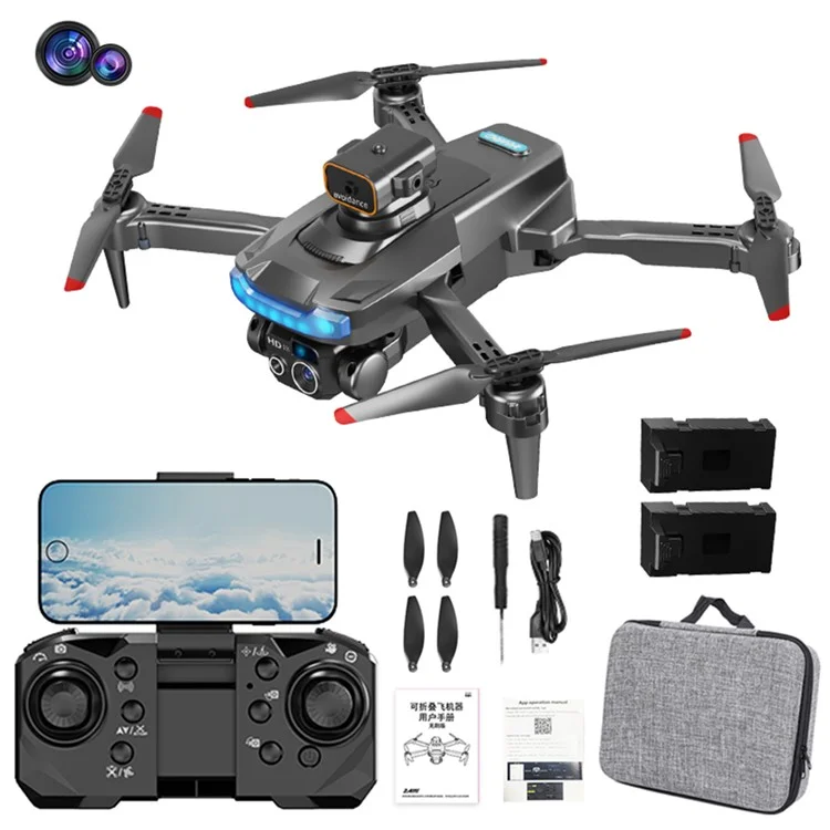 P15 RC Drone Obstacle Avoidance Remote Control Quadcopter (Positionnement optique + Retour automatique GPS + 4 objectifs ESC + Moteur sans balais + 2 batteries) - Noir