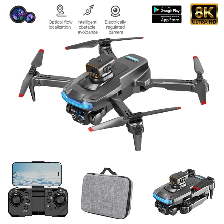 P15 RC Drone Obstacle Avoidance Remote Control Quadcopter (Positionnement optique + Retour automatique GPS + 4 objectifs ESC + Moteur sans balais + 2 batteries) - Noir