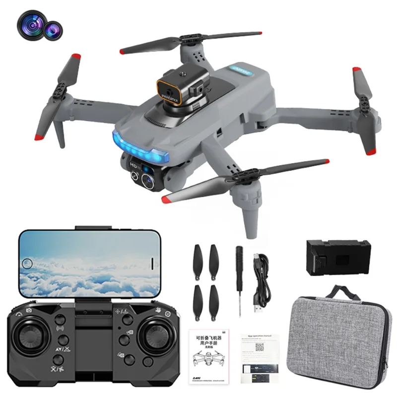 P15 HD FPV Drone Obstacle Avoidance RC Quadcopter (Optical Flow Positioning + GPS Automatic Return + ESC 4 Lens + Brushless Motor + 1 Battery) - Grey