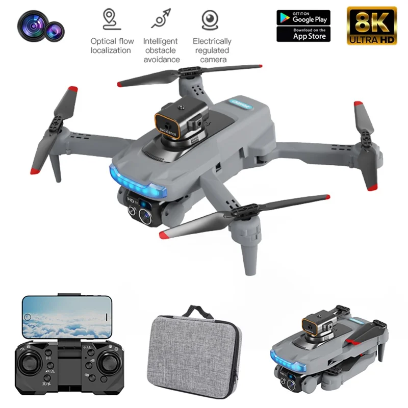 P15 HD FPV Drone Obstacle Avoidance RC Quadcopter (Optical Flow Positioning + GPS Automatic Return + ESC 4 Lens + Brushless Motor + 1 Battery) - Grey