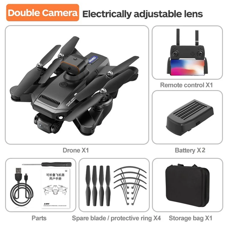 P9 ESC Dual Lens HD RC Drone Smart Obstacle-avoidance Folding Quadcopter mit Aufbewahrungstasche + 2 Batterien - Schwarz