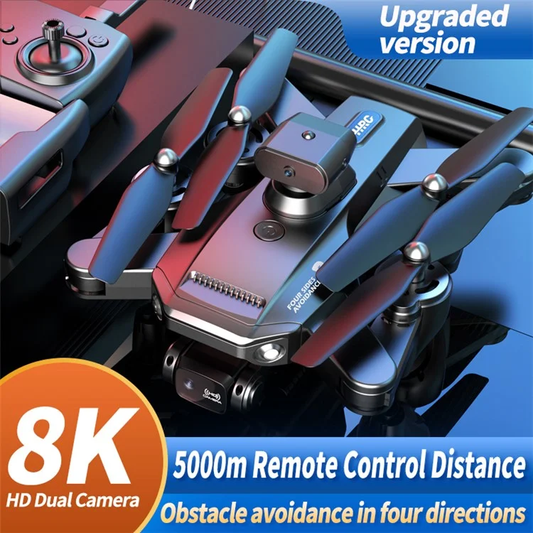 P9 ESC Dual Lens HD RC Drone Smart Obstacle-avoidance Folding Quadcopter mit Aufbewahrungstasche + 2 Batterien - Schwarz