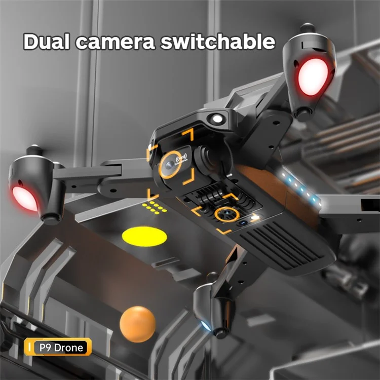 P9 ESC Dual Lens HD RC Drone Smart Obstacle-avoidance Folding Quadcopter mit Aufbewahrungstasche + 2 Batterien - Schwarz