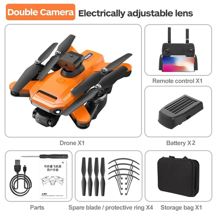 P9 ESC Dual Lens HD RC Drone Smart Obstacle-avoidance Folding Quadcopter with Storage Bag + 2 Batteries - Orange